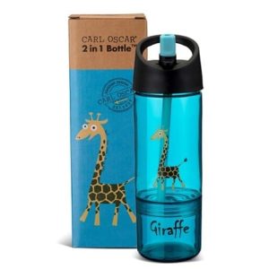 Carl Oscar 2‑in‑1 drinkfles giraffe turquoise – 300 ml + 150 ml snackbak